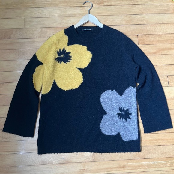 Luisa Cerano Sweaters - Luisa Cerano Black Floral Alpaca Merino Wool Blend Sweater Size US 8 EU 38